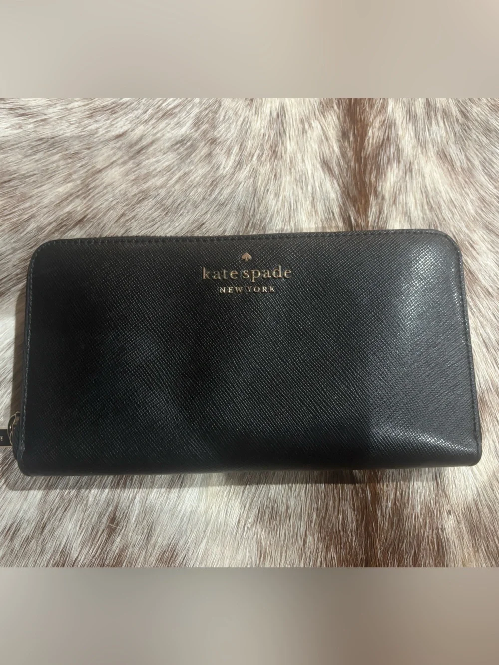 kate spade Black Saffiano Gold Logo Wallet